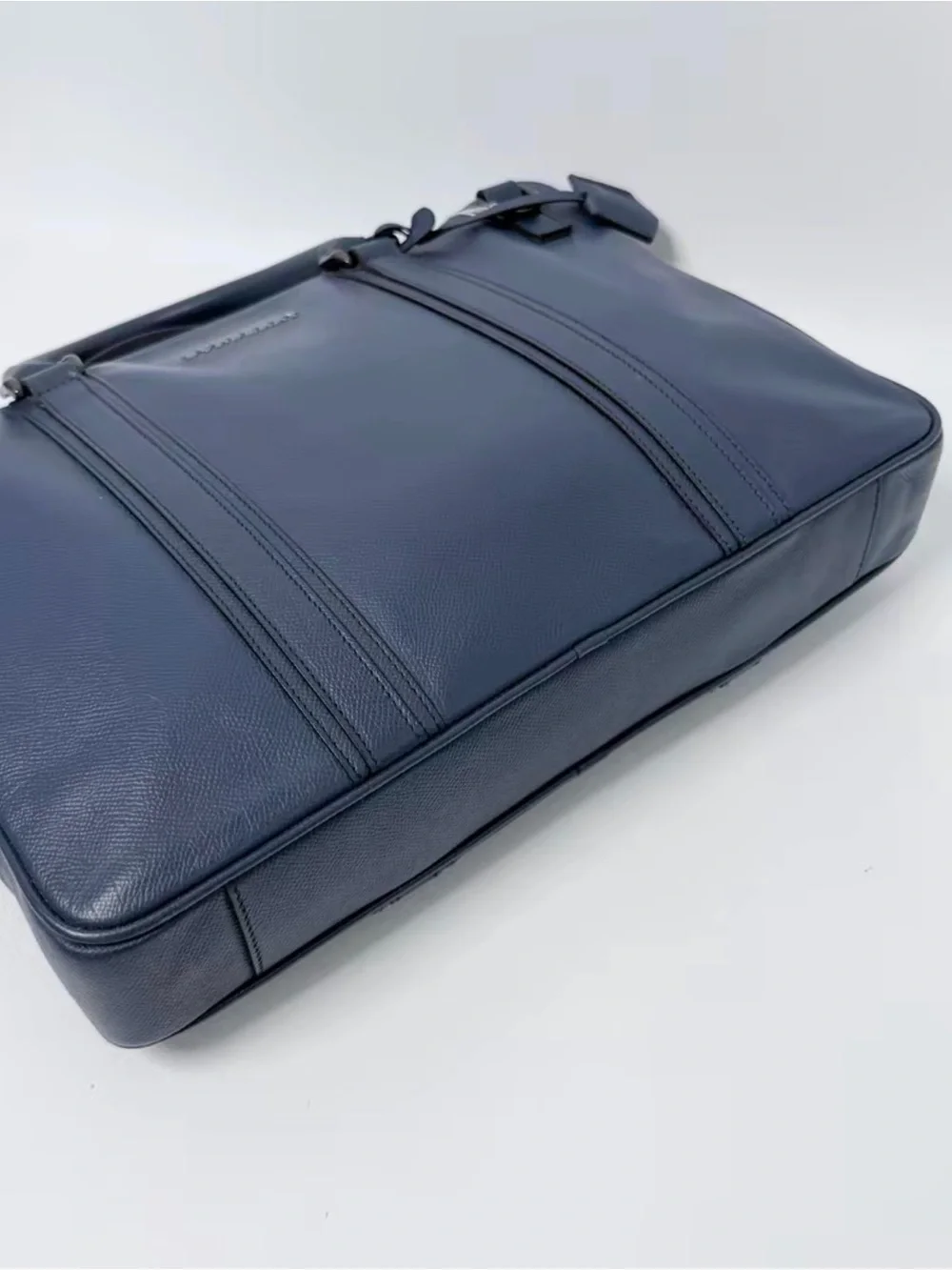 Burberry Navy Leather Laptop Briefcase with Black Detachable Strap